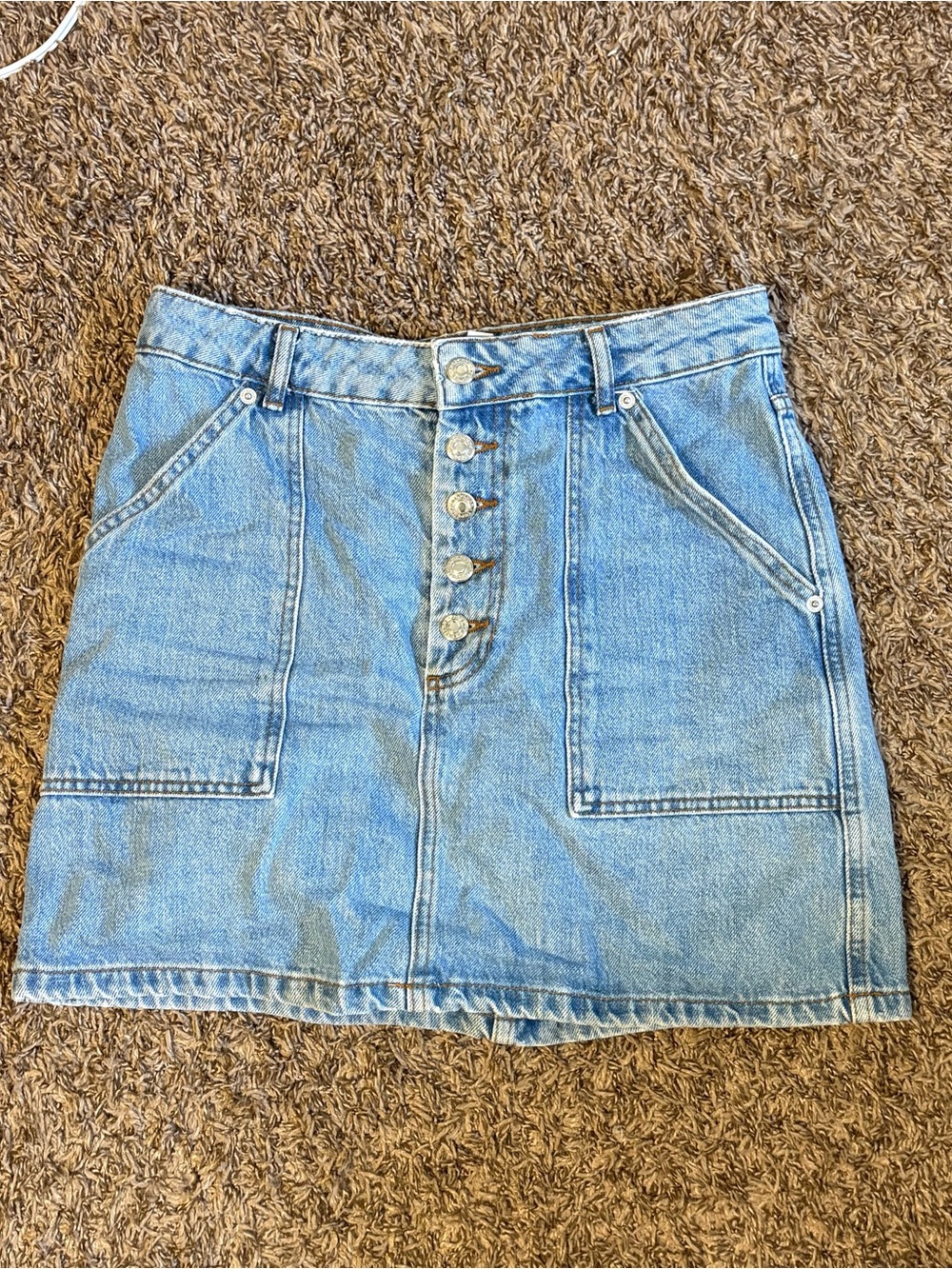 Topshop Light Blue Button-Front Denim Mini Skirt